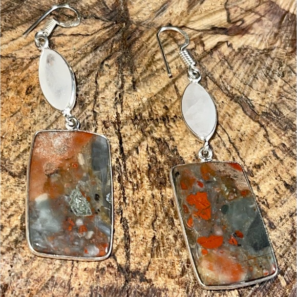 Rainbow Moonstone & Red Jasper Earrings 2 1/2” - Picture 5 of 13